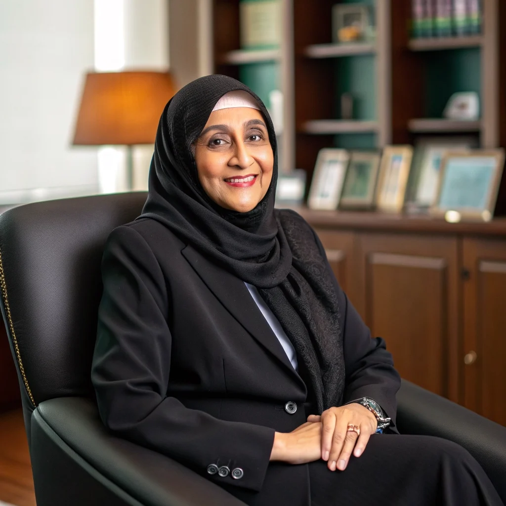 Mrs. Thasmina Ashraff, Co-Founder & Principal, in a professional academic setting.